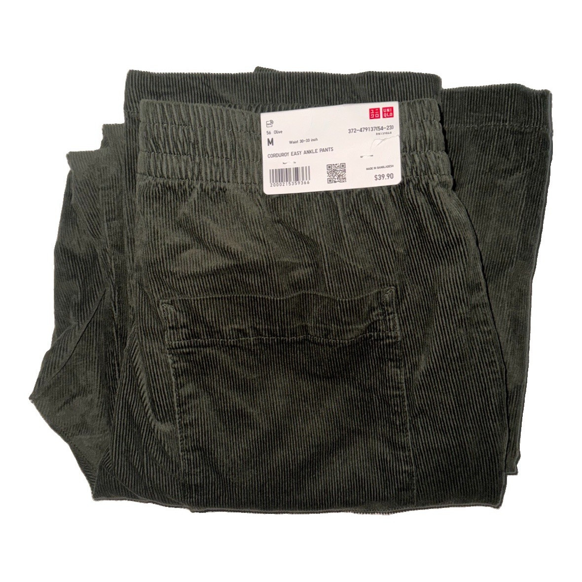 UNIQLO U Men’s Corduroy Easy Fit Tapered Pants Green M 30-33 Pockets