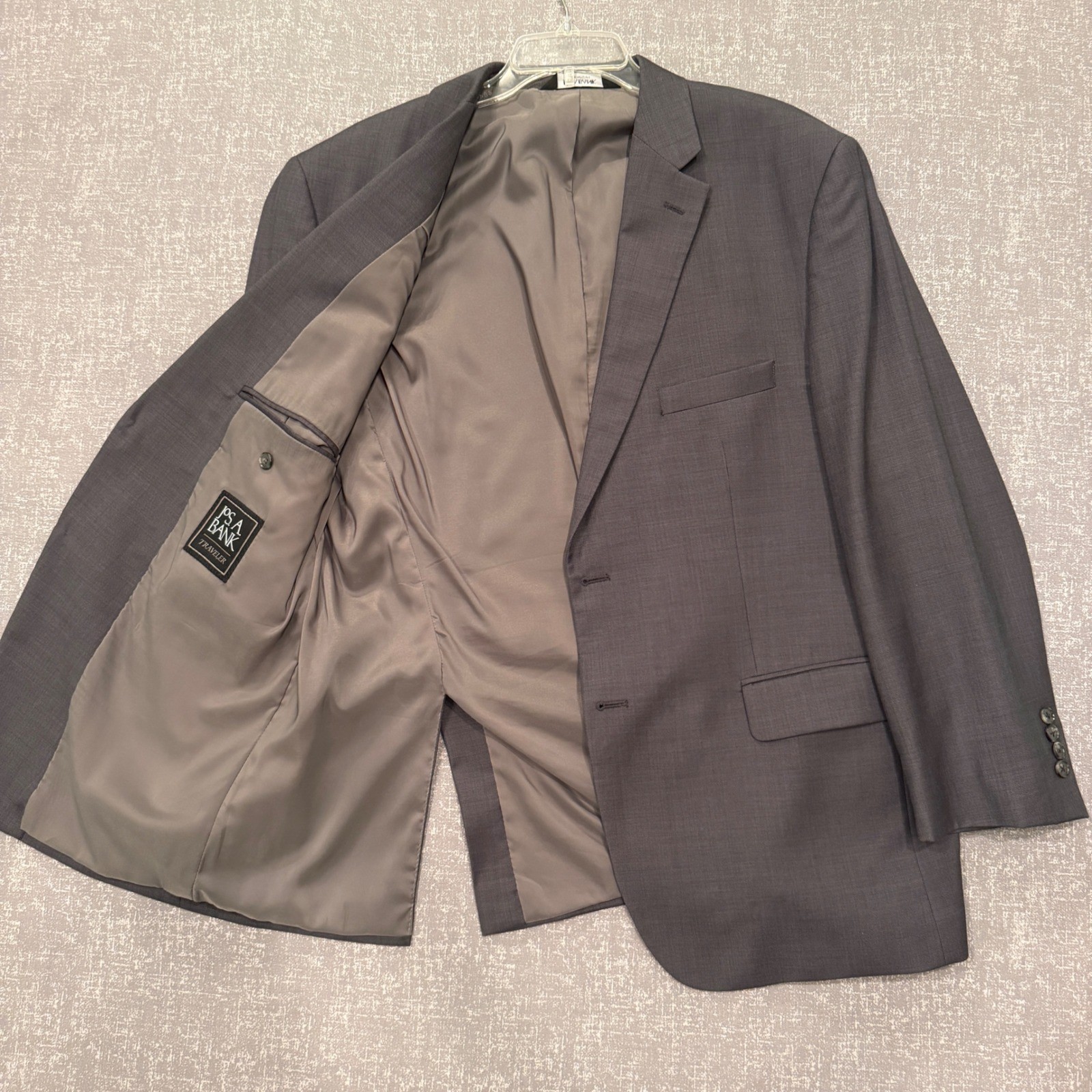 Jos A Bank Traveler Blazer Mens 46R Gray 100% Wool Tailored Fit Suit Jacket 46 R