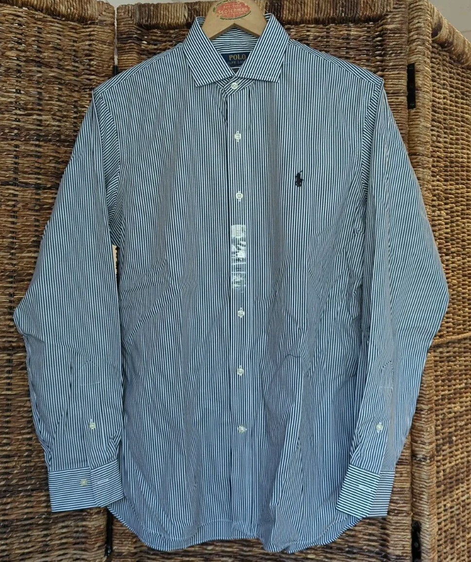 NWT Ralph Lauren Polo Button-Up Shirt, Classic Fit, Gray Stripe, Various Sizes