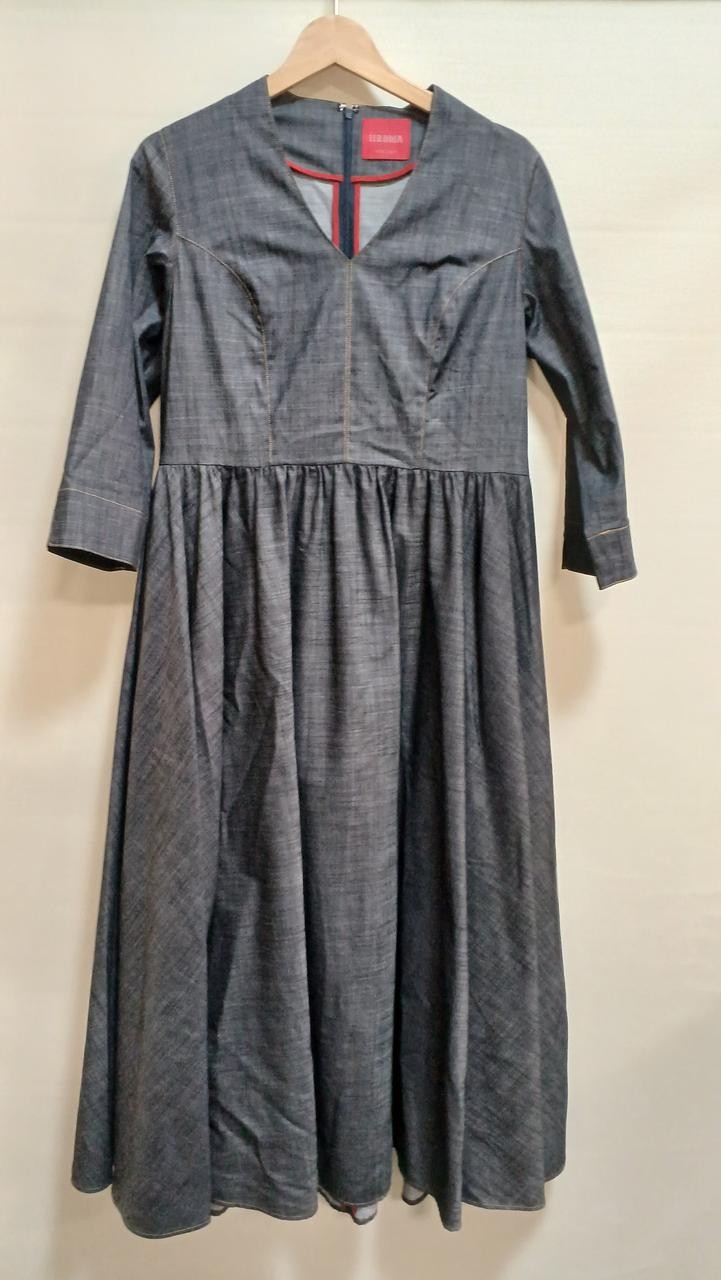 Vintage Women’s Cotton Blend Dress Size 38 Earth Tones, 125cm Length