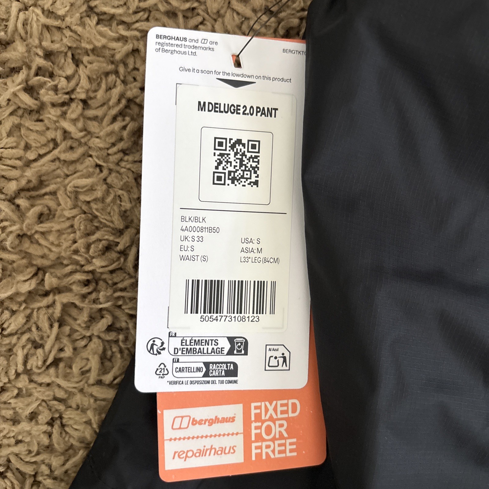 Berghaus mens Waterproof Active Pant Deluge 2.0 Pant Hydroshell Small Leg : 33