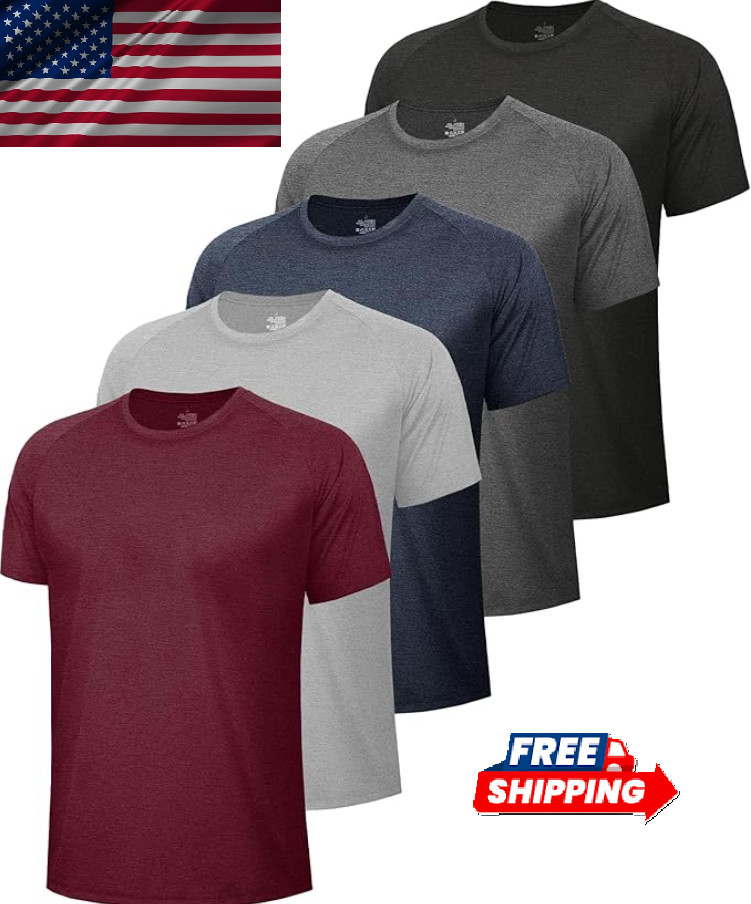 Men’s 5 Pack Workout Shirts Quick Dry Black Short Sleeve Gym Tees