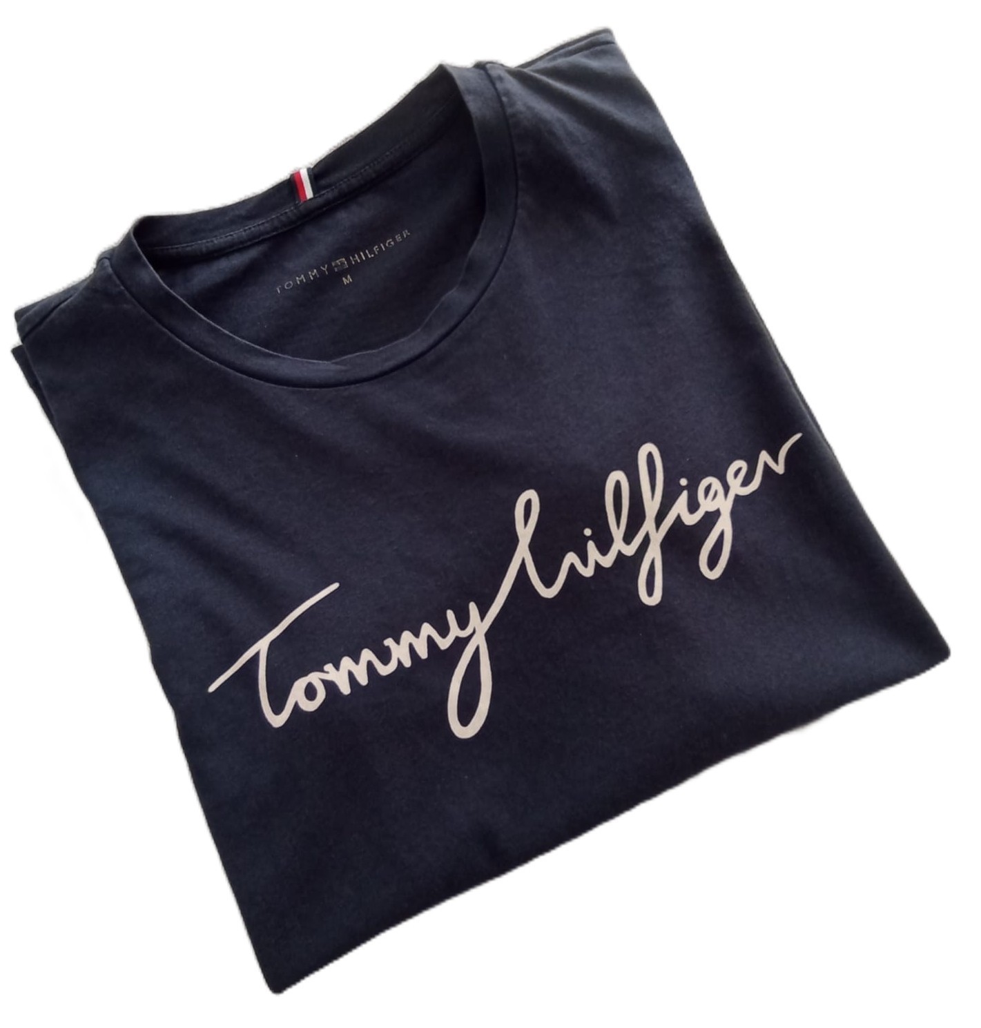 Tommy Hilfiger Mens Womens M Navy Blue T Shirt Cursive Logo Heritage Tee VGC
