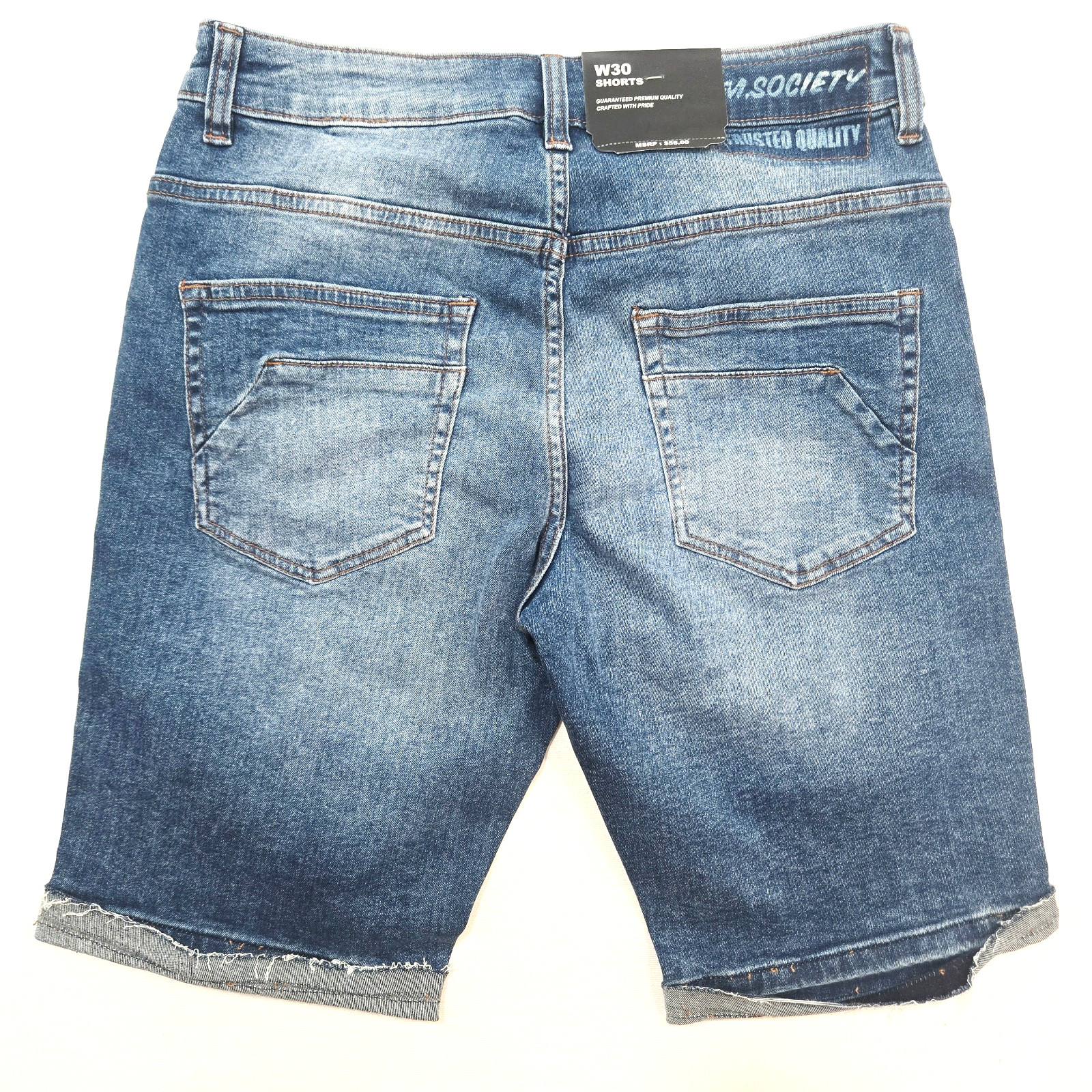 M Society Men’s Med Blue Shorts Ripped Distressed Slim Denim MS-26514