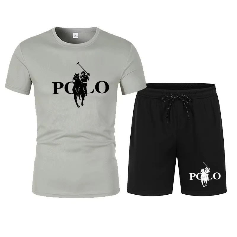 Men’s Summer Sports Set Short Sleeve T-Shirt & Shorts 2-Piece Outfit Casual Stre