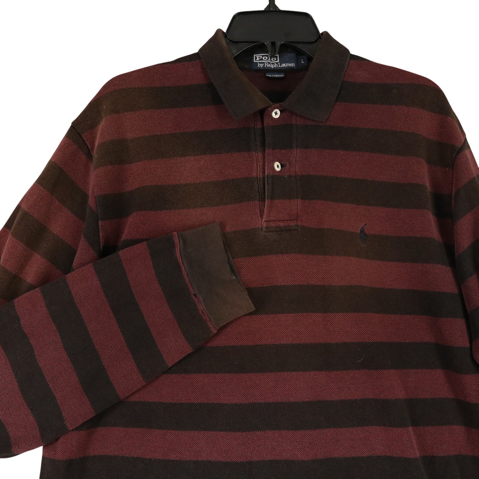 Polo Ralph Lauren Polo Rugby Shirt Mens L Striped Burgundy Long Sleeve Casual