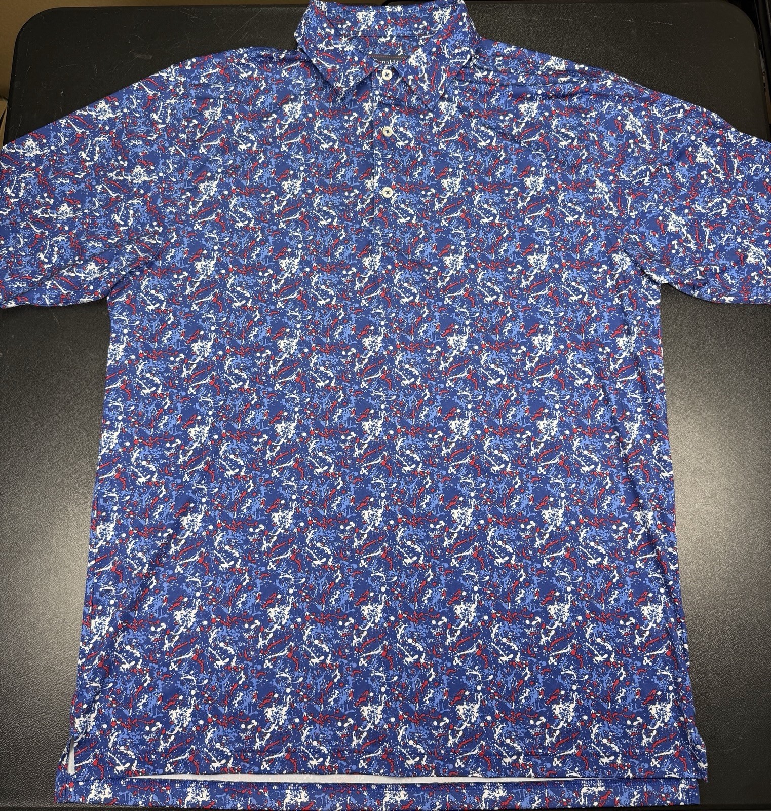 Donald Ross Sportswear Medium Blue Print Golf Polo Performance Sleeve Logo