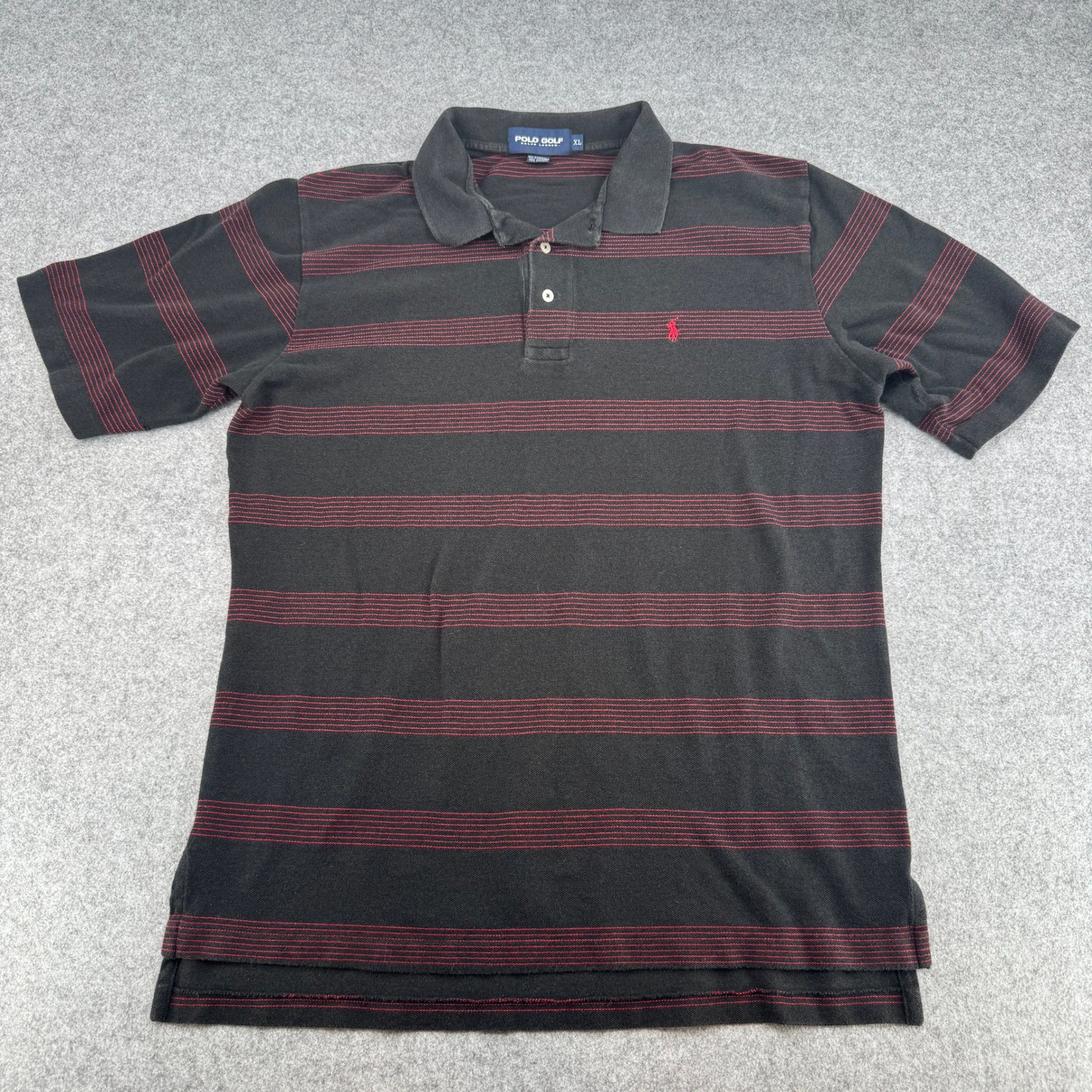 Polo Golf Ralph Lauren Mens XL Black Red Striped Pique Polo Shirt Lyocell Blend