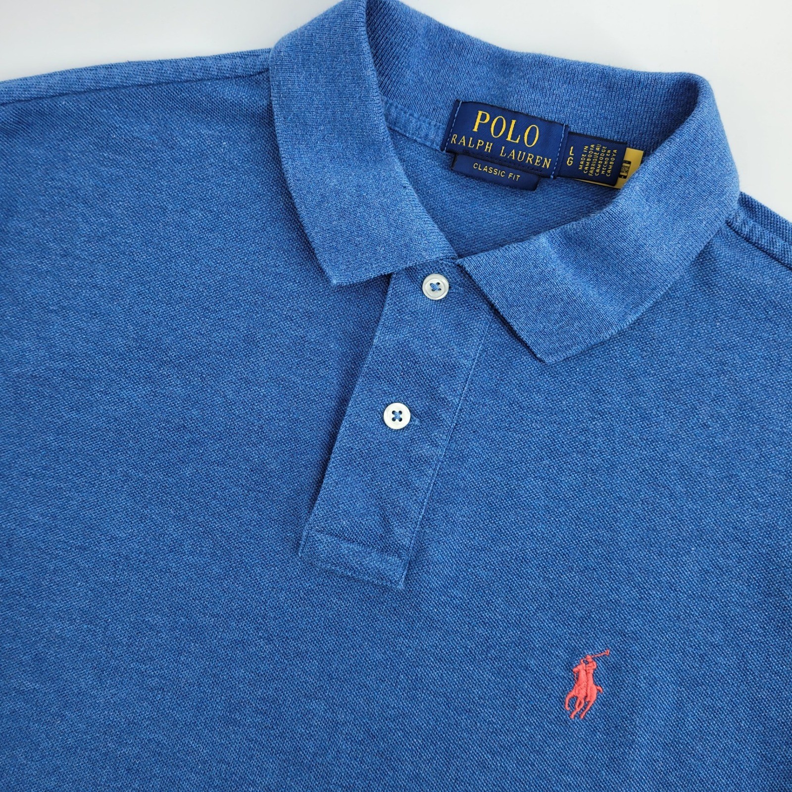 Polo Ralph Lauren Mens Large Classic Fit Polo Shirt Blue Heather Pony Nautical