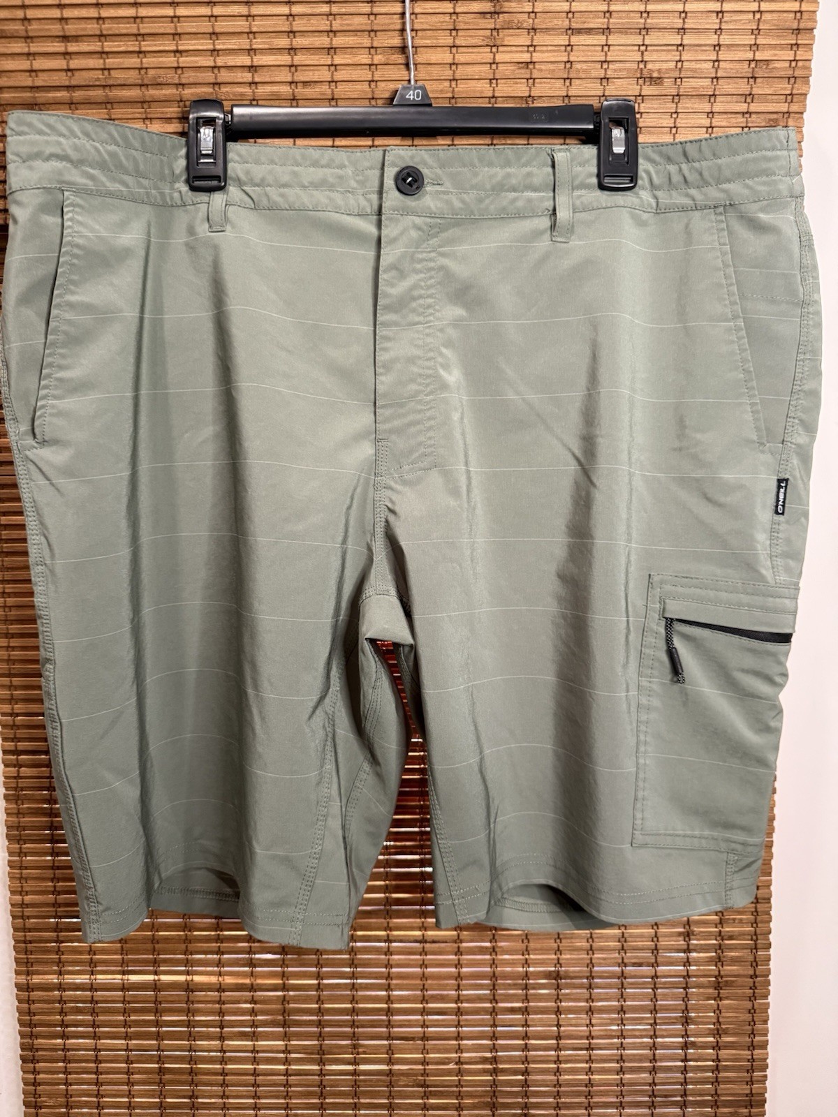 O’Neill Men’s Green Solid Cargo Shorts Button Zip Fly Cargo Pockets Flat Front