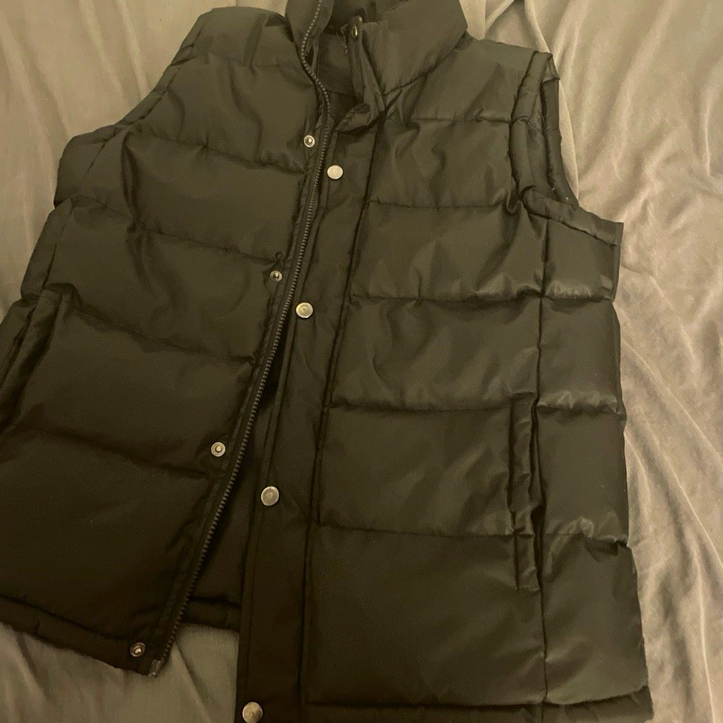 Men’s Black Suede Quilted Puffer Vest L Full Zip Snap Front Pockets