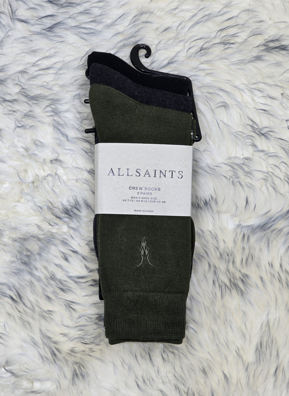 NWT ALLSAINTS MEN’S CLASSIC CREW SOCKS 3 PAIRS MULTI COLORS SHOE SIZE 7-13 LOGO