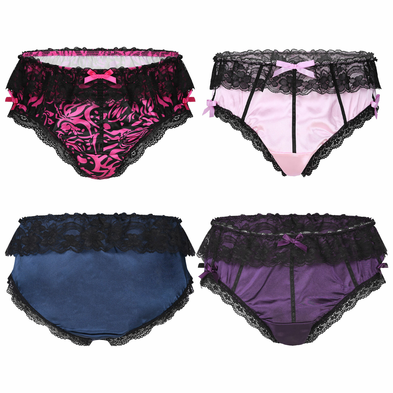 Mens Satin Mesh Sexy Bikini Briefs Sissy Crossdresser Thongs Panties Underwear