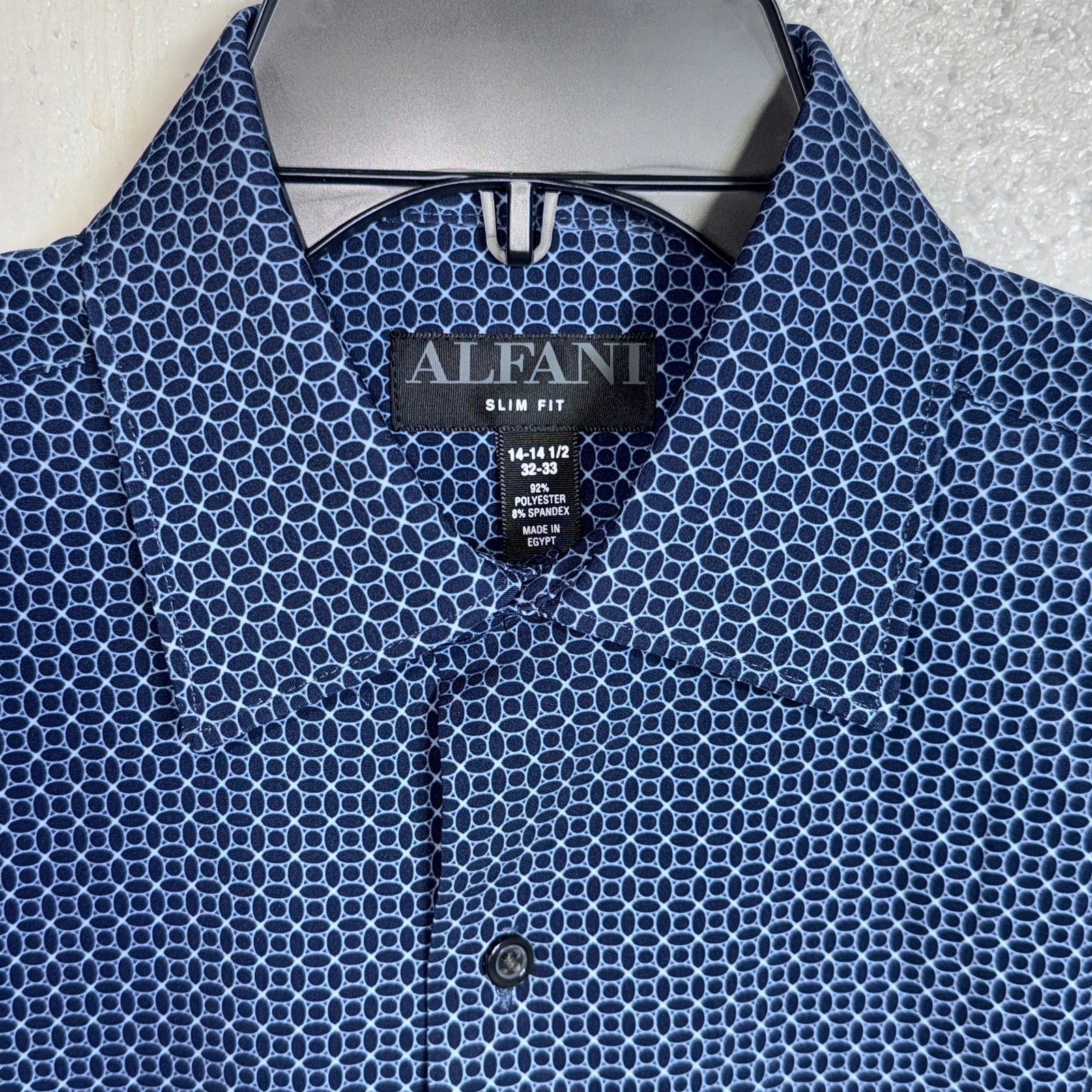 Alfani Men’s Slim-Fit 4-Way Stretch Medallion Dress Shirt Navy 14-14.5 32-33 $65