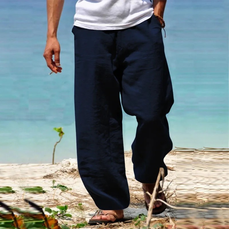 Mens Cotton Linen Loose Pants Casual Drawstring Beach Yoga Baggy Long Trousers