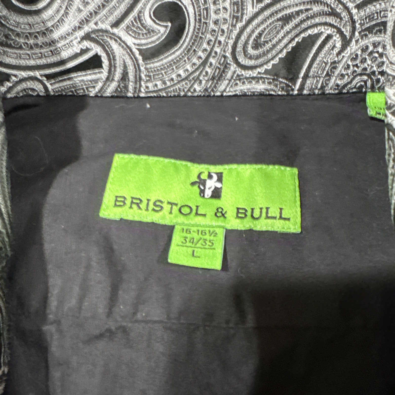 Bristol & Bull Shirt Men’s (L)Black With Check Silver Paisley Flip Cuff L/sleeve