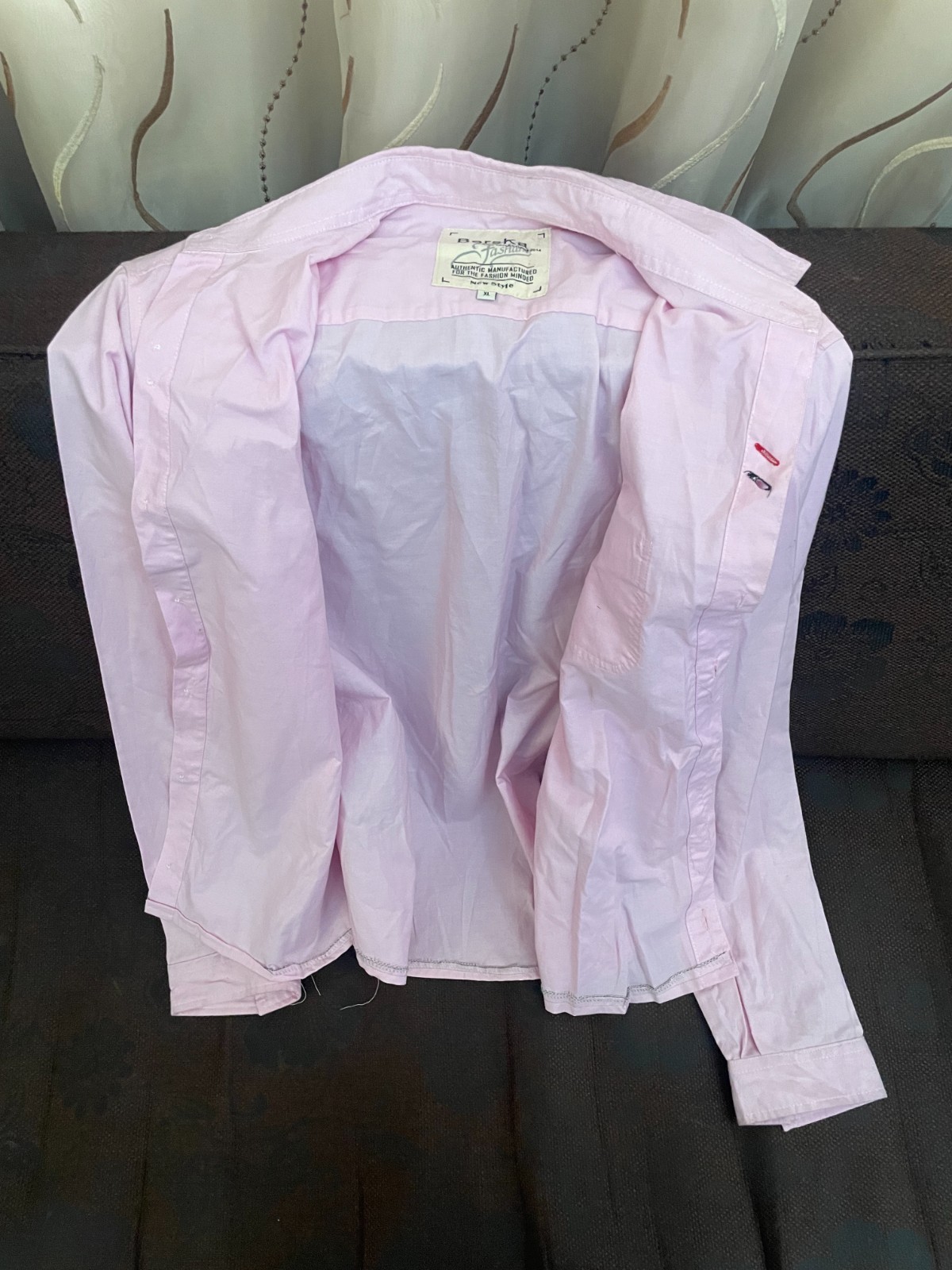 Berska Fashion Men Dress Shirt Size XL Pink Long Sleeve Button Up Pocket Cotton