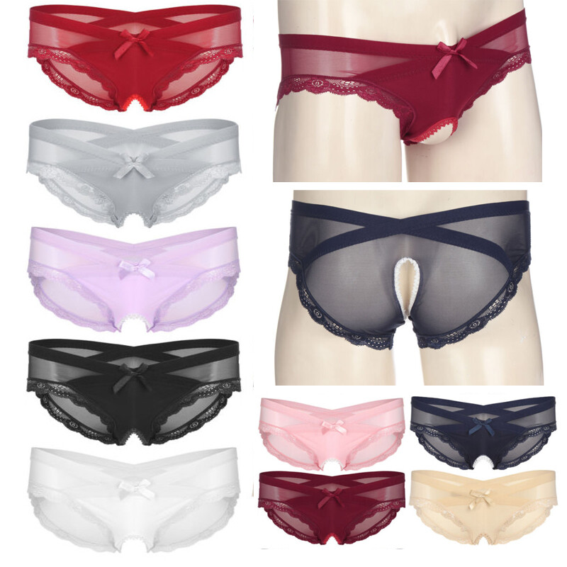 Mens Sexy Lace Sissy Pouch Thong Panties Sheer G-string Bikini Briefs Underwear