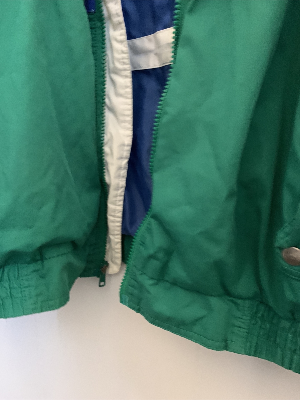 30 Knots Windbreaker Jacket Men’s Collared No Size Tag Green Blue Vintage 90’s