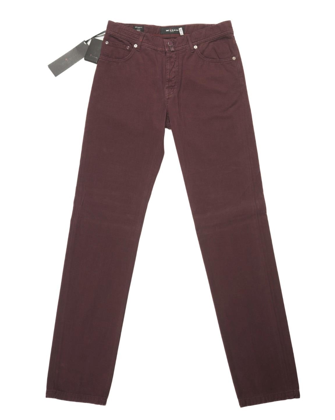 Kiton Napoli $1,230 NWT Burgundy Slim Denim and Cashmere Slim Fit Jeans 32 US