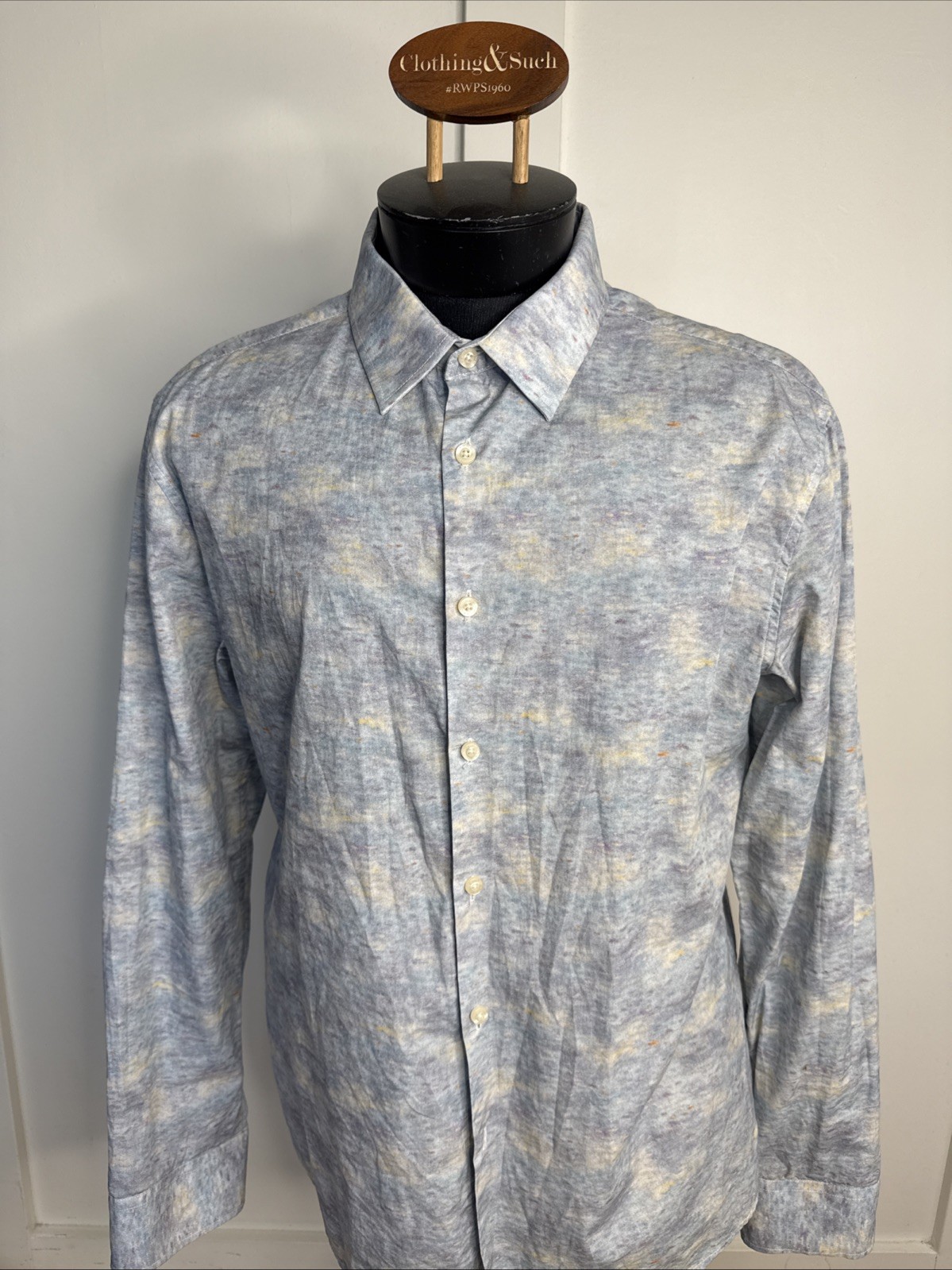 JOHN LENNON Mens XL Blue Print Long Sleeve Dress Shirt Cotton