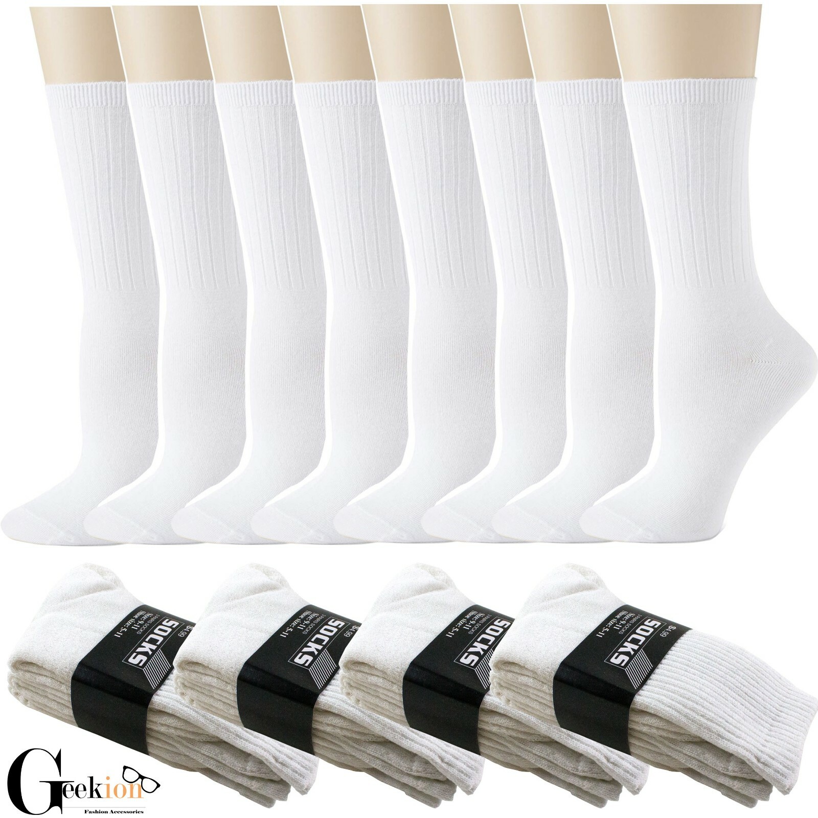 3 6 9 12 Pairs Mens White Athletic Sports Cotton Work Crew Socks Size 9-11 10-13