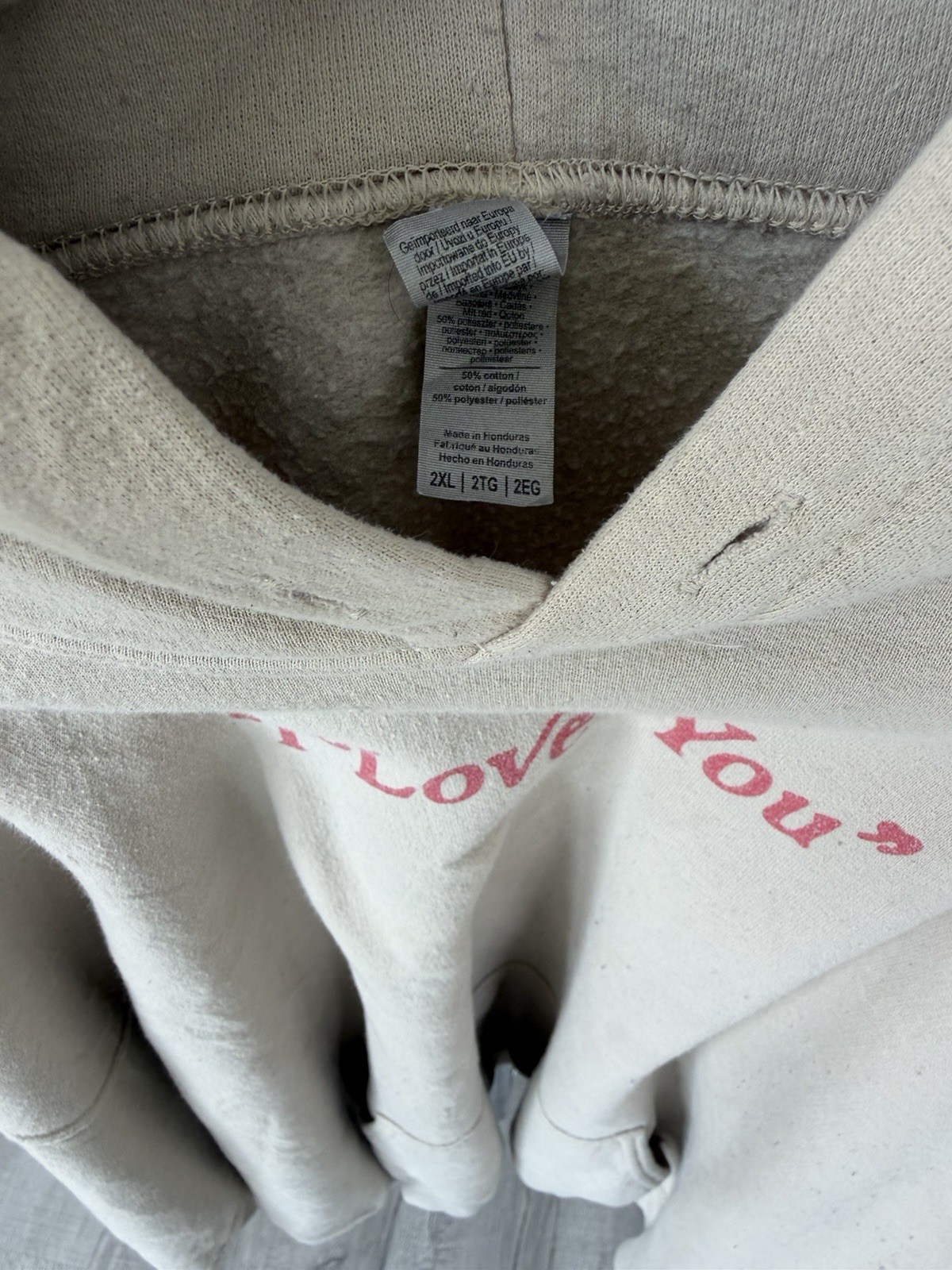 Beige Fleece Graphic Pullover Hoodie “I Love You” Taylor Swift Lyrics Unisex 2XL