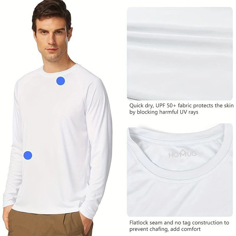 Men’s UPF 50+ UV Protection Long Sleeve T-Shirt Sun Block Casual Fishing Shirts