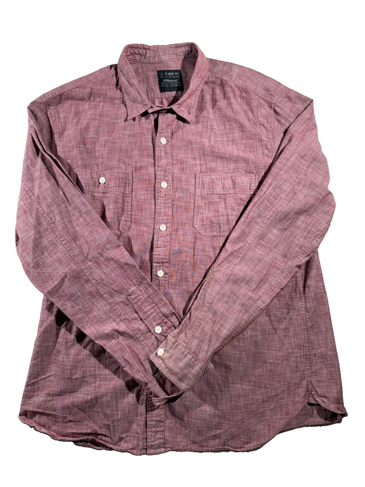 J Crew Shirt Mens X-large Red Chambray Utility Loop Collar Chin Strap Workshirt