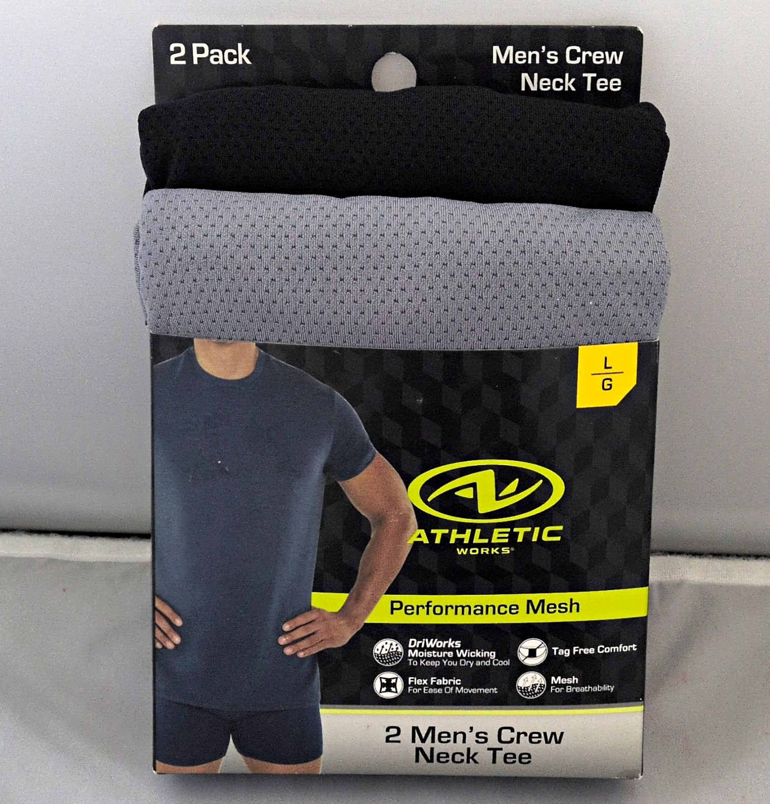Athletic Works Moisture Wicking Tagless 2-Pack Crew Neck Mesh Tees Mens L