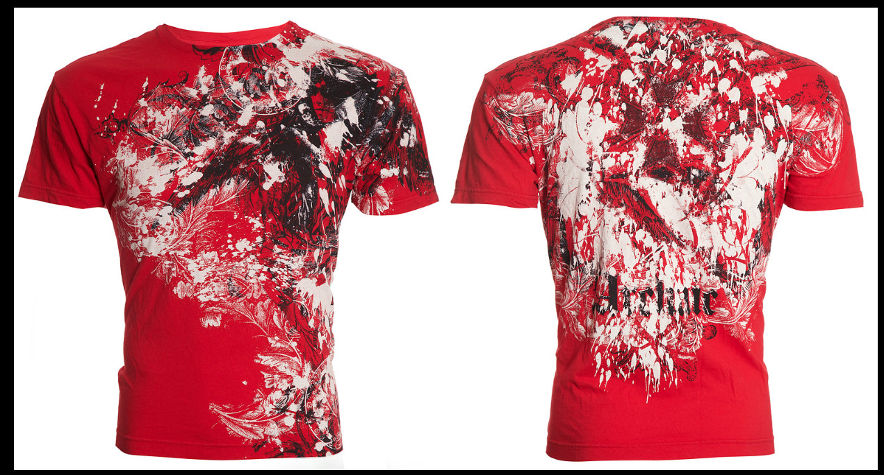 ARCHAIC by AFFLICTION Red FALLEN ANGEL Short Sleeve Slim Fit Y2K T-shirt NWT