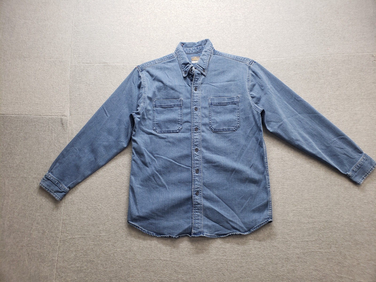 Ridgecut Men Shirt L Blue Denim Button Up Collared Pockets Long Sleeve Stretch