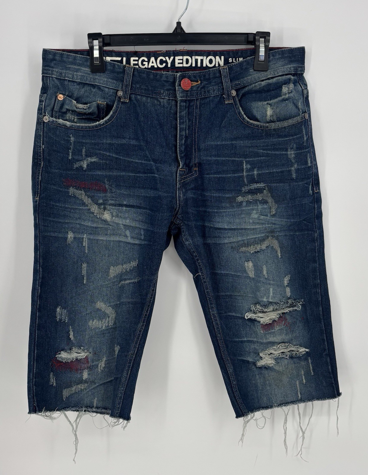 New Legacy Edition Jordan Craig Men’s Denim Cutoff Shorts 34 Distressed Raw Hem