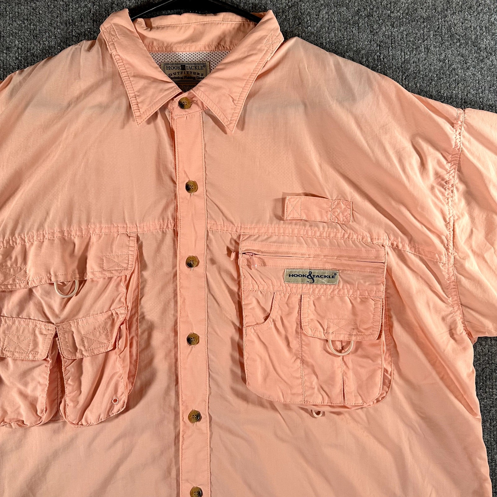 Hook & Tackle Outfitters Fishing Shirt XL Coral Pink Vented Short Sleeve Nylon