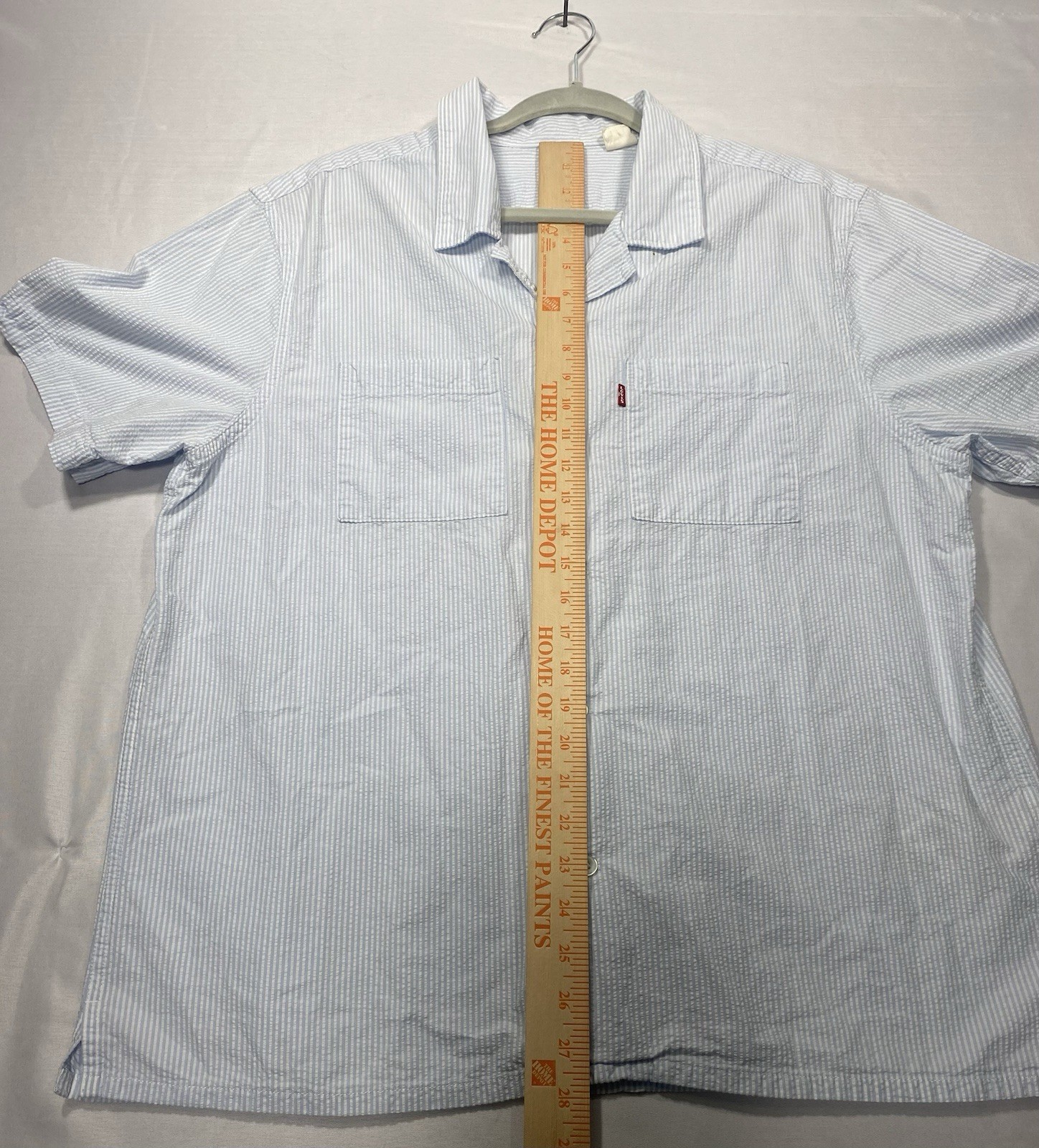 Levis Standard Fit Mens Large Blue Pinstripe Short Sleeve Button Up Shirt L