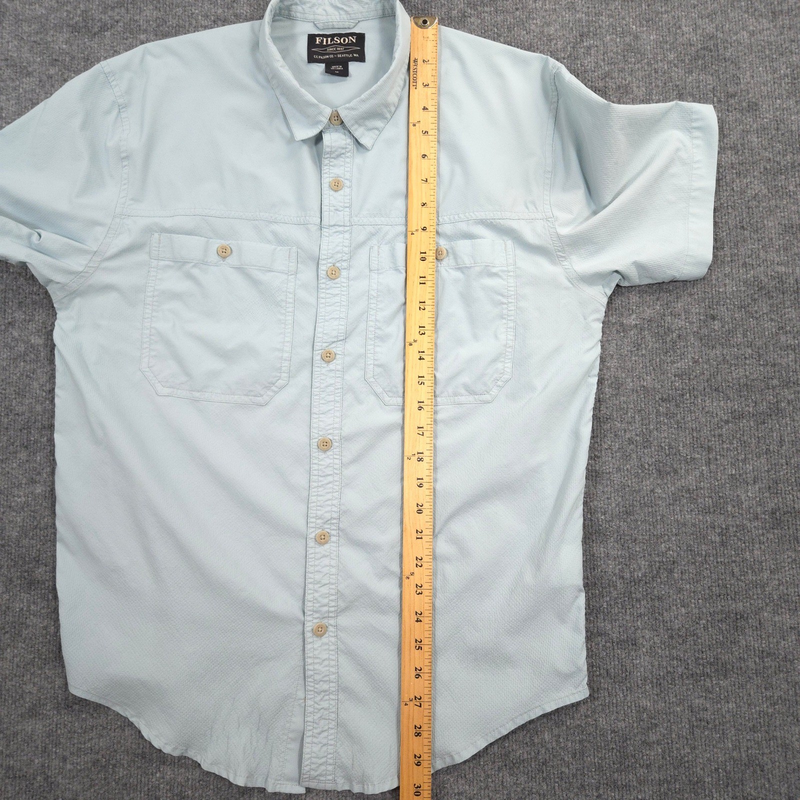 Filson Alagnak Shirt Mens M Gulf Blue Peformance Outdoor Hiking Fishing Trail