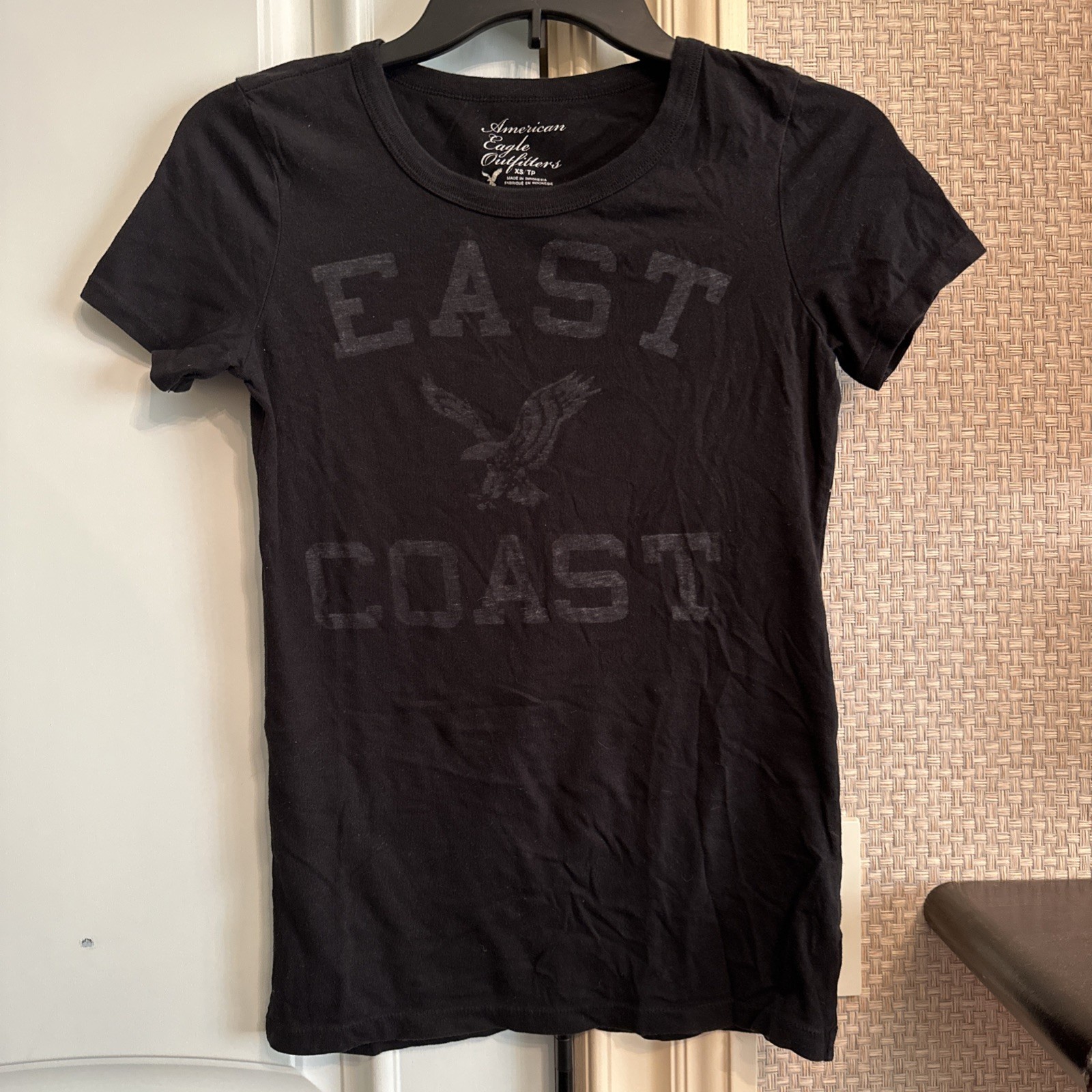 American Eagle Outfitters T-Shirt, Black Size Extra Small, “East Coast” On Front