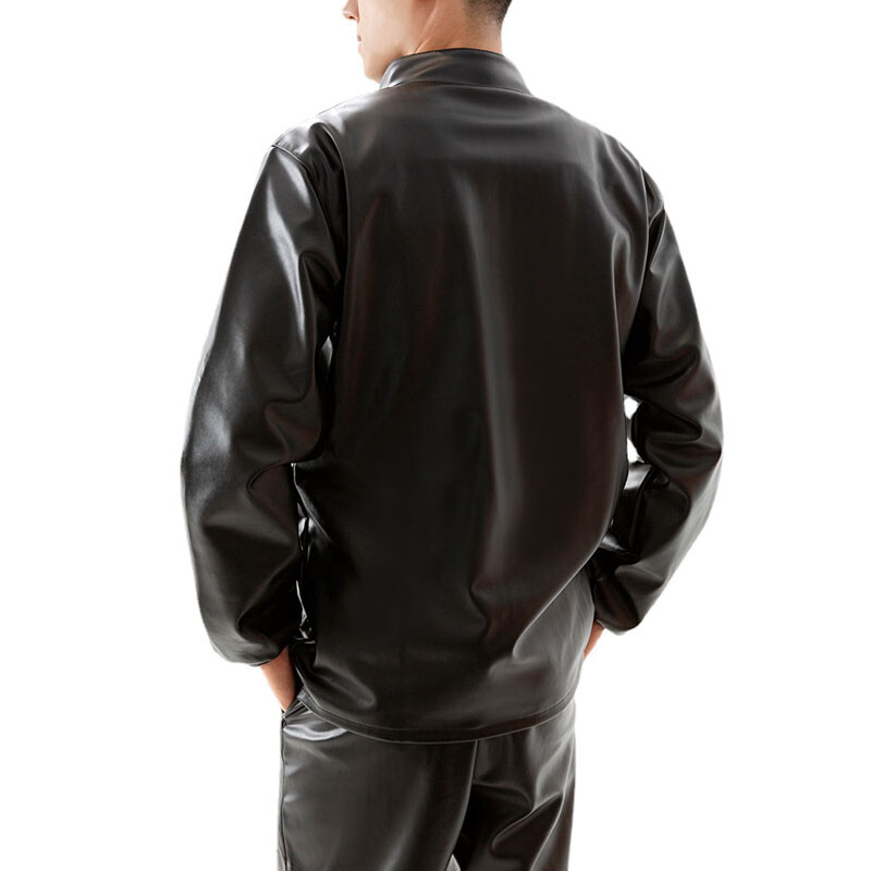 Mens Faux Leather Jacket Trousers Biker Stretch Waterproof Windproof Black