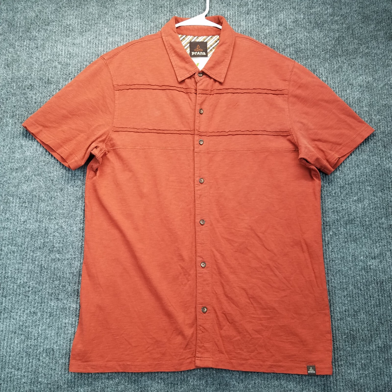 Prana Shirt Mens Large Burnt Orange Short Sleeve Button Up Preppy Campcore