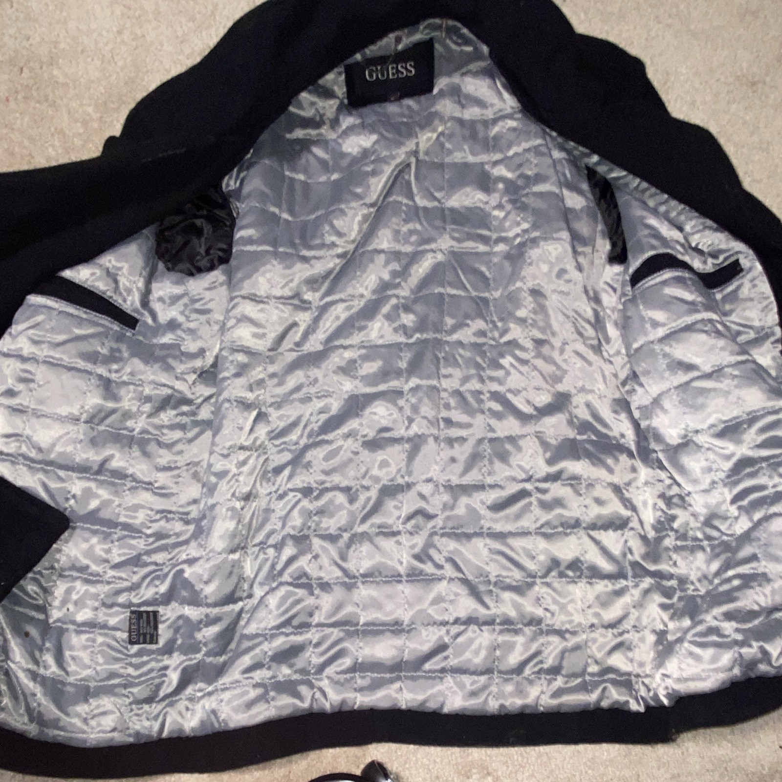 GUESS Men’s Black Button-Front Lined Pea Coat Notch Collar Size L