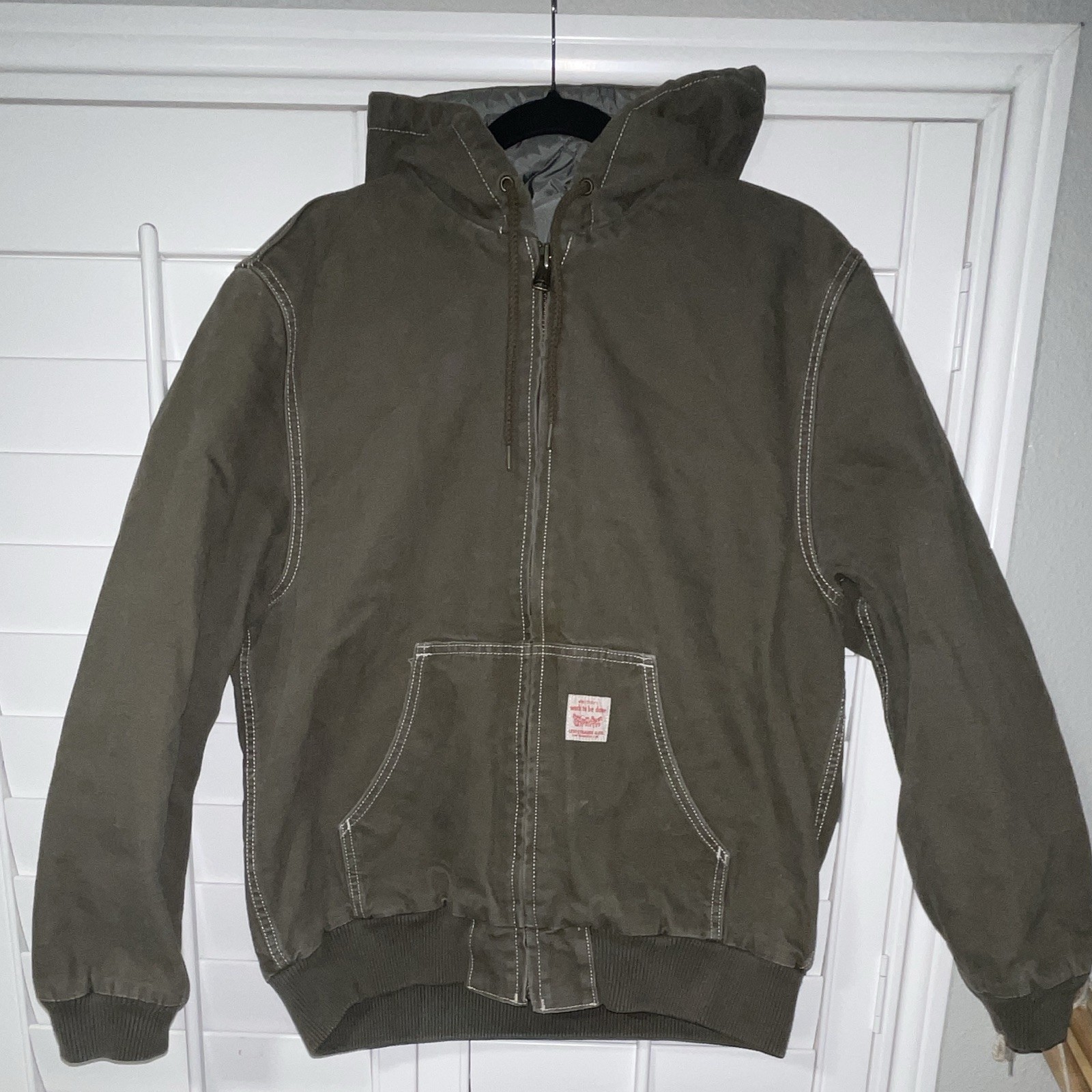 Levi’s Men’s VINTAGE Green/Gray Hooded Full Zip Quilted Lined Jacket Pockets S