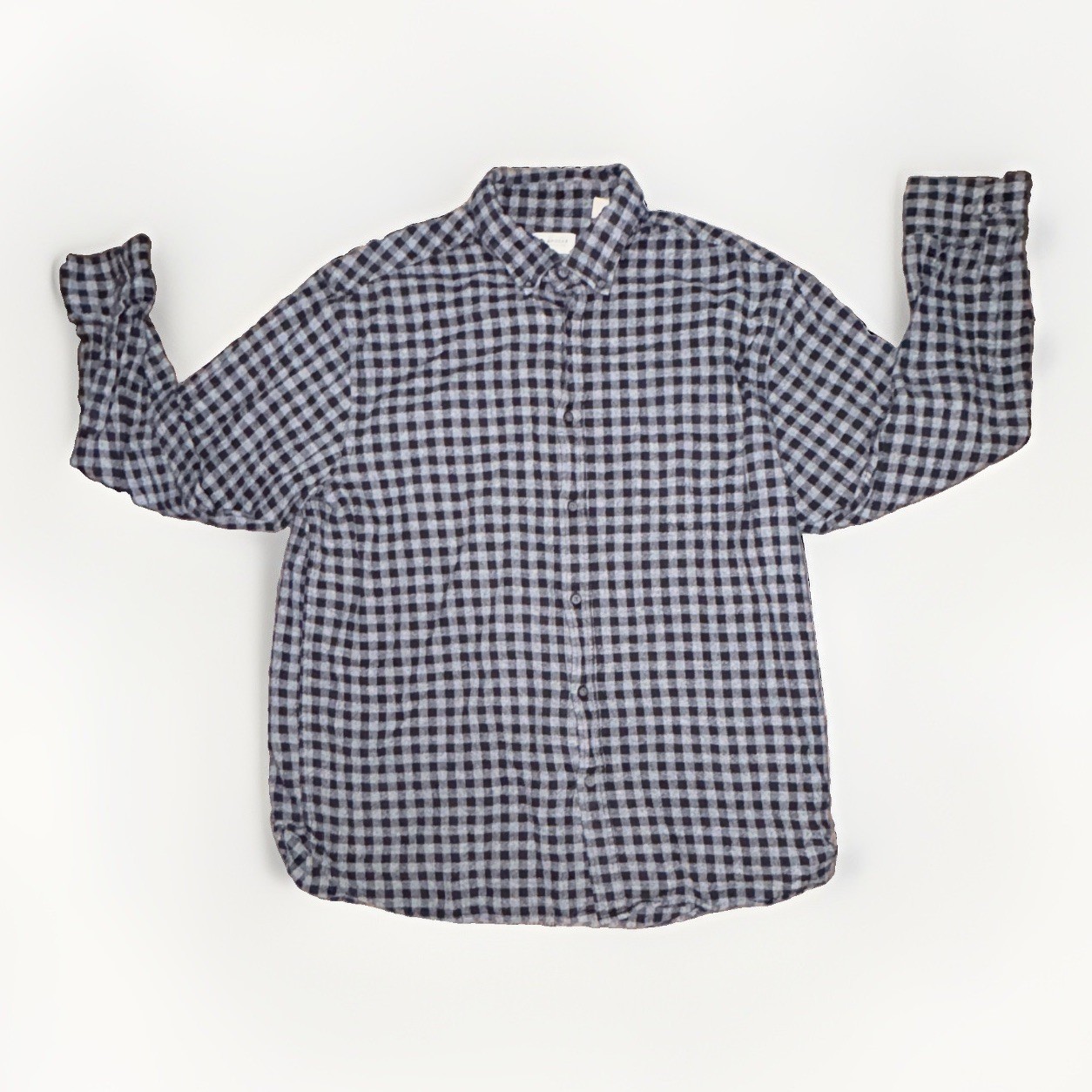 Haggar Men’s XL Gray/Black Check Long Sleeve Woven Cotton Button-Up Shirt