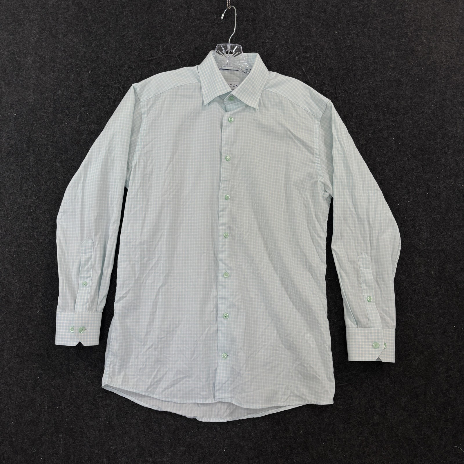 Eton Signature Twill Dress Shirt Men’s Medium 15.5 39 Blue White Check Slim Fit