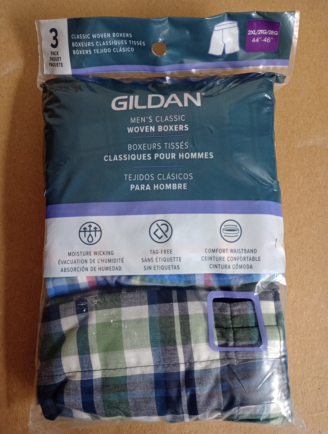 Gildan Woven Boxers 3 Pack 2XL 44-46 Tag Free Moisture Wicking Comfort Waistban