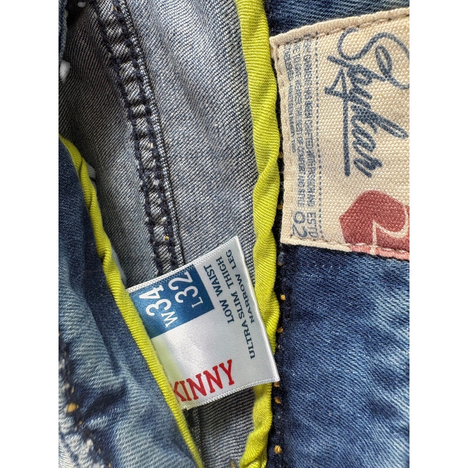 Spykar Skinny Jeans Mens 34×32 Blue Faded Low Waist Ultra Slim Thigh Narrow Leg