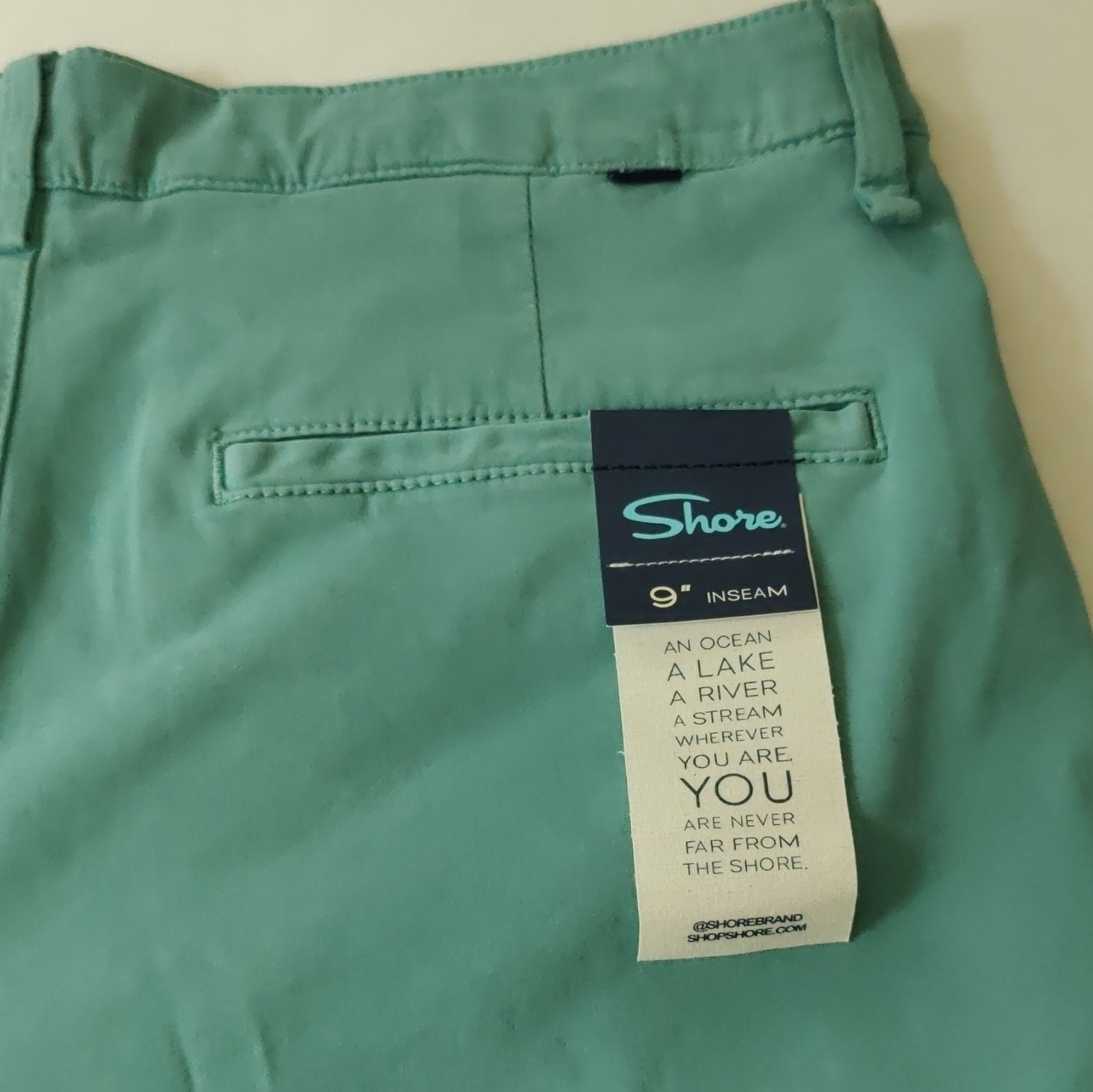 Shore Bowen Men’s Chino Shorts 9″ Inseam Green Solid Stretch Pockets