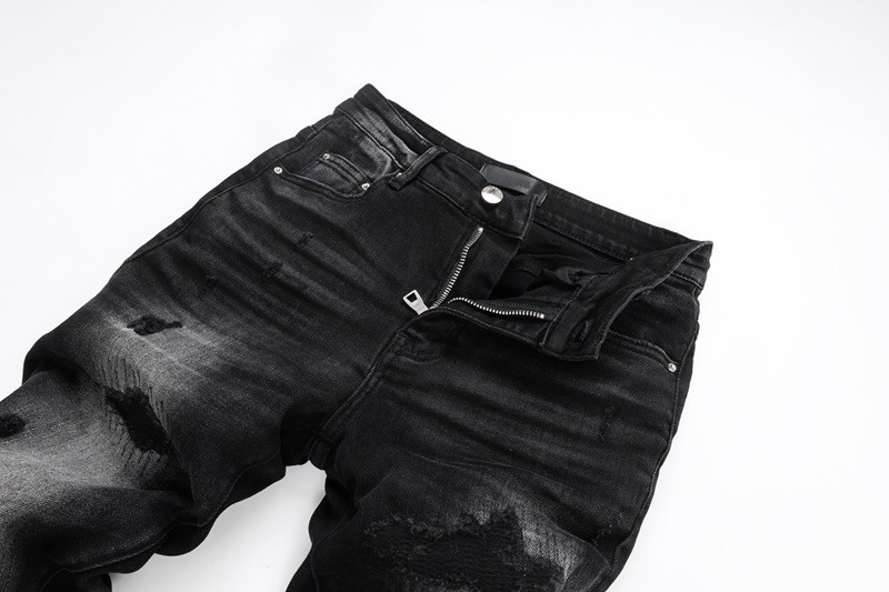 Men’s Black Ripped Distressed Skinny Jeans /Patch Details /Comfort Stretch Denim