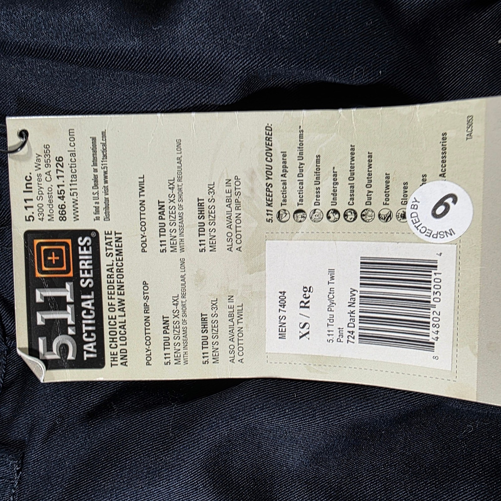 5.11 Tactical TDU Pants Mens XS Regular Dark Navy Blue Poly Cotton Twill 74004