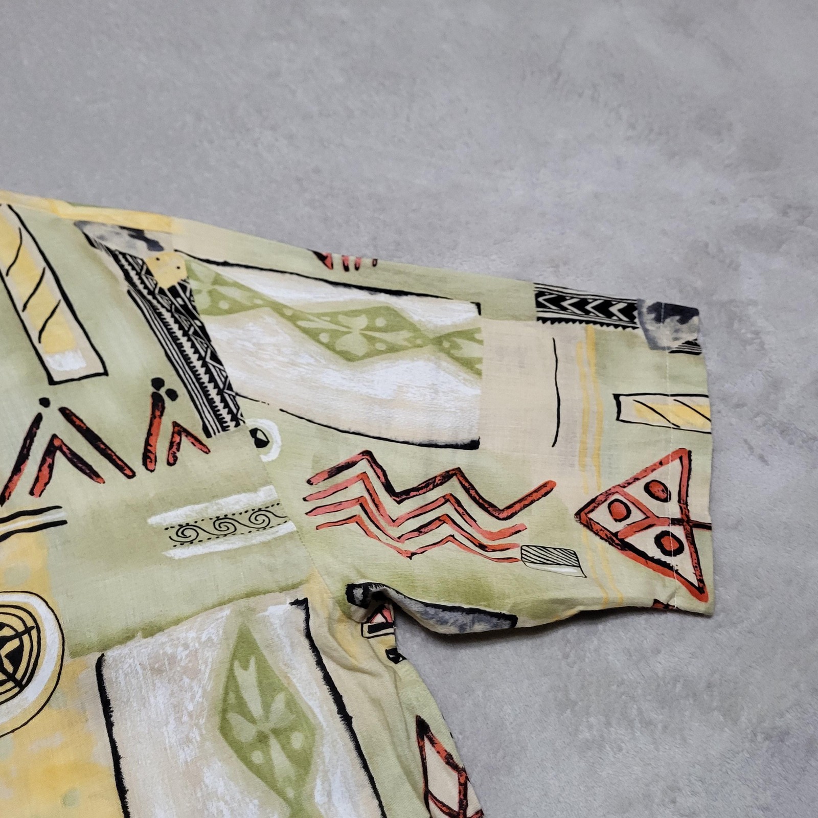 Creme De Silk Shirt Mens 4XL Multicolor Tribal Linen Cotton Short Sleeve Casual
