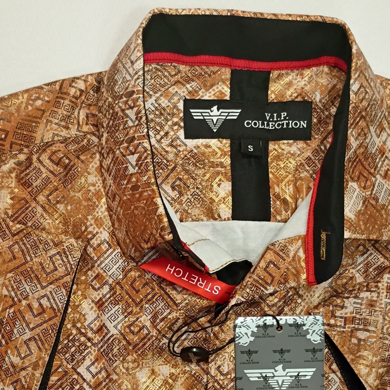 V.I.P. Collection Men’s Party Wedding Button-Up Shirt Brown/Gold Size S